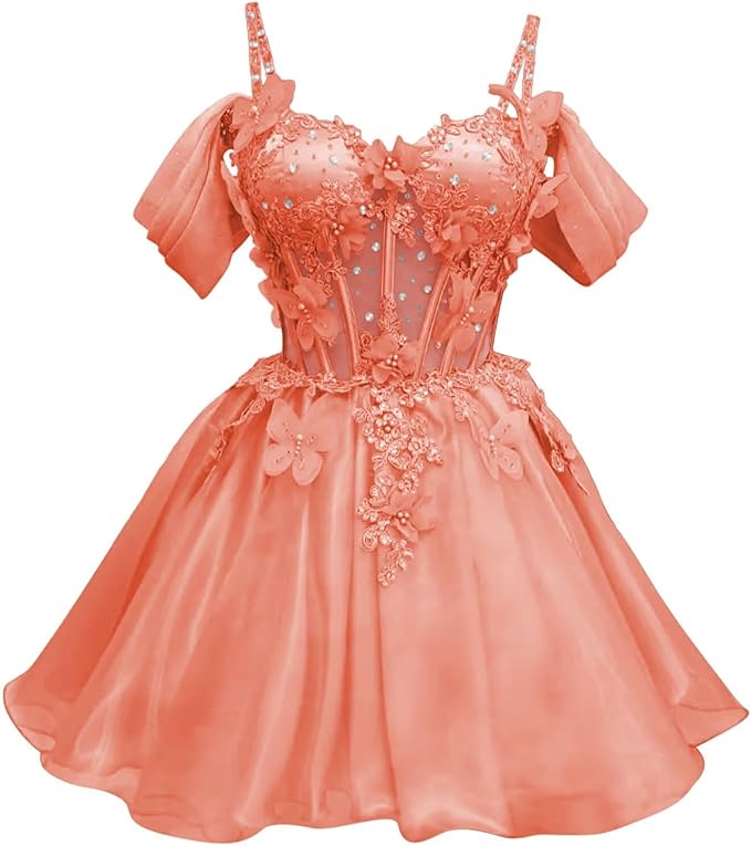 A Line Mini Homecoming Dresses 3D Butterfly Short DAMA Dresses for Quince