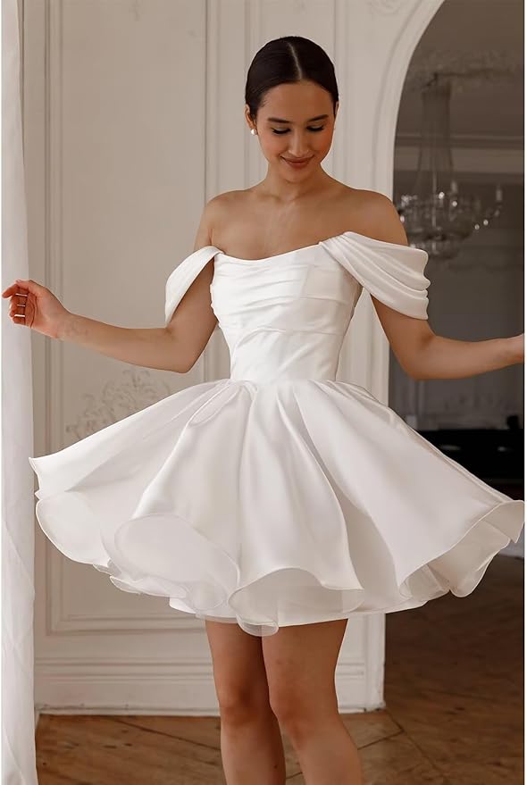 White Homecoming Dress for Teens Off Shoulder Short Cocktail Dress