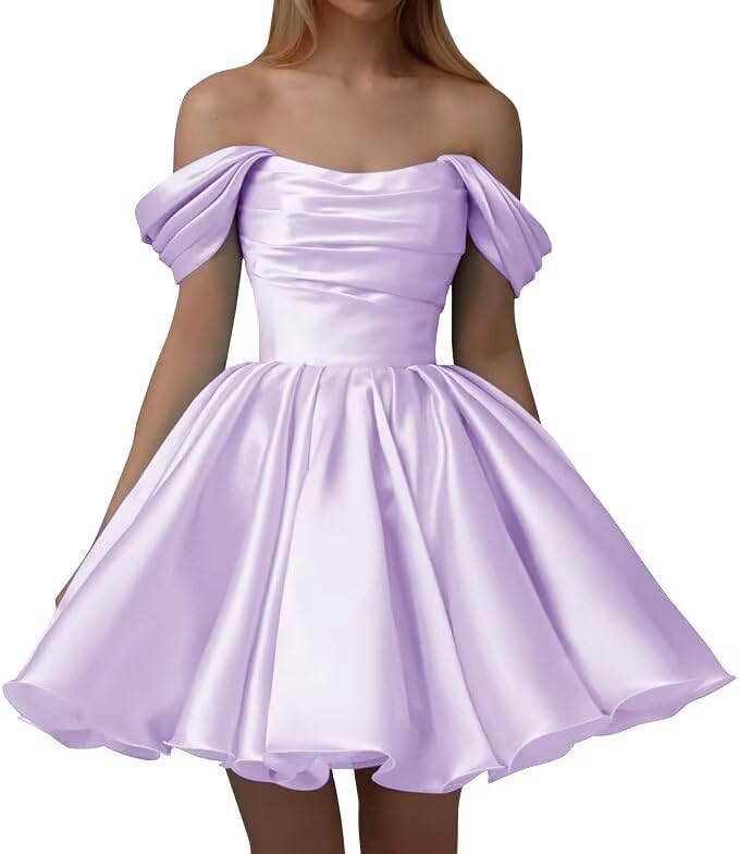 lavender off Shoulder Short Cocktail Dress