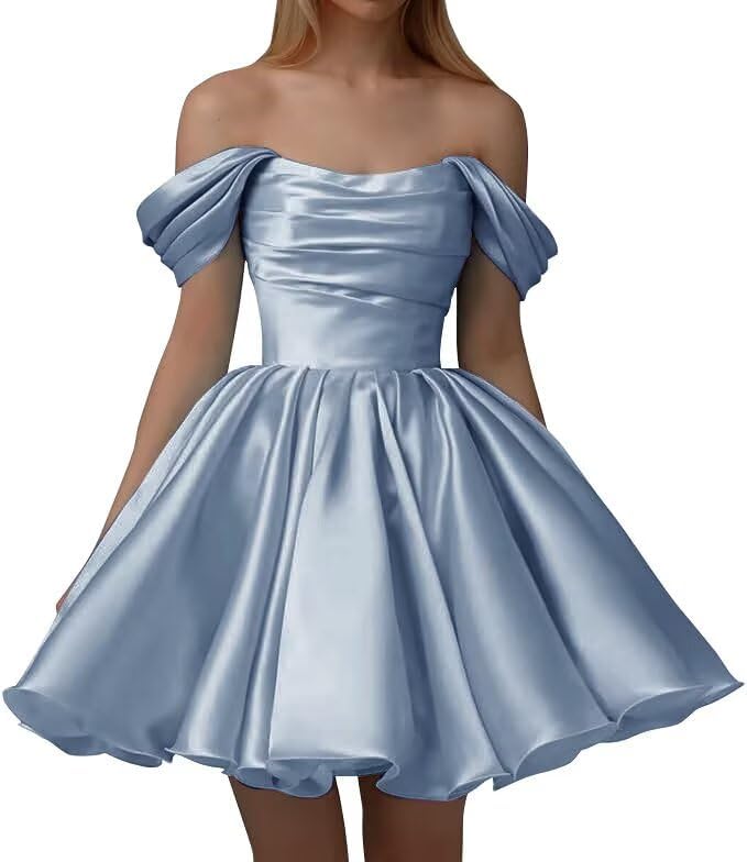 blue Homecoming Dress for Teens Off Shoulder Short Cocktail Dress