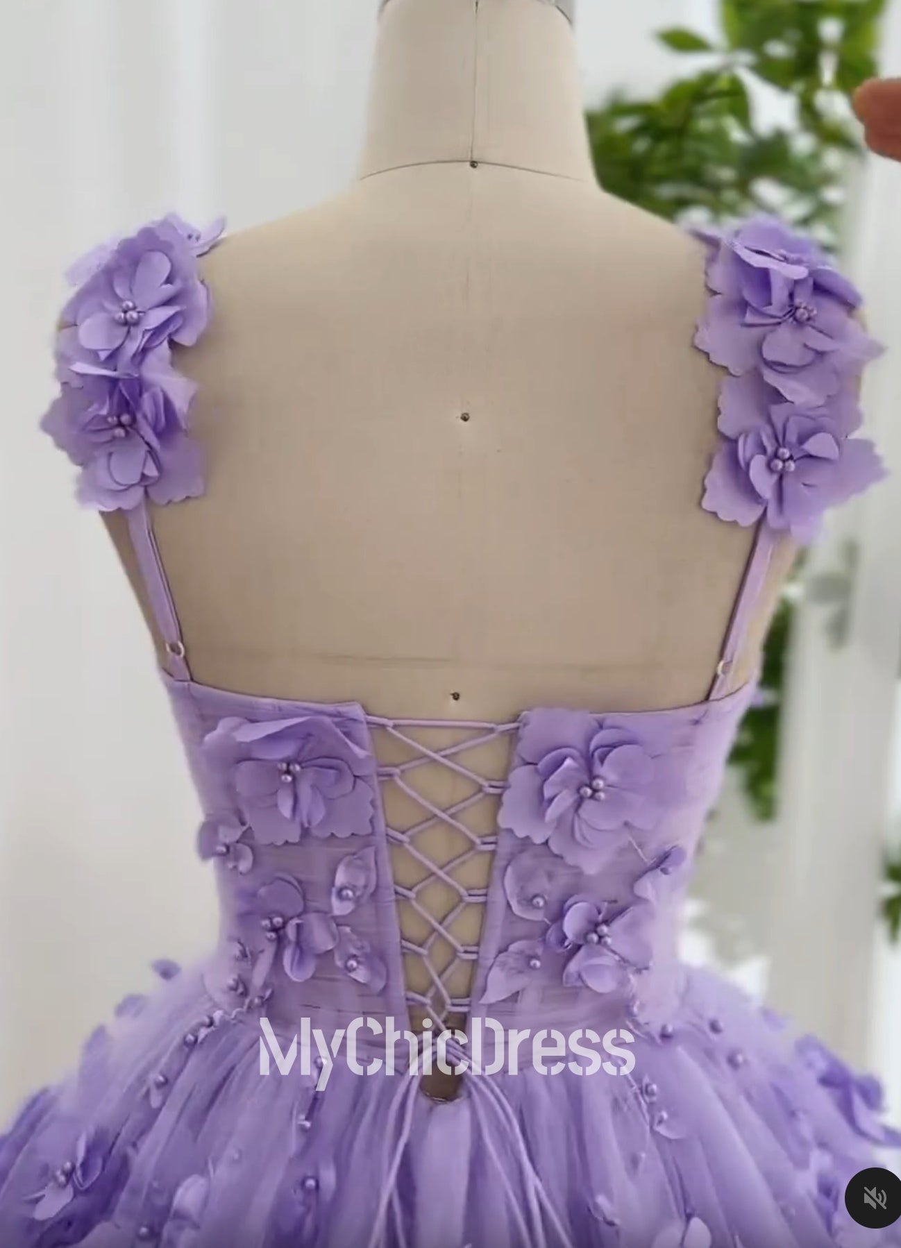 A Line Tulle Floral Lilac Prom Dresses Near Me Straps Sleeveless Mychicdress