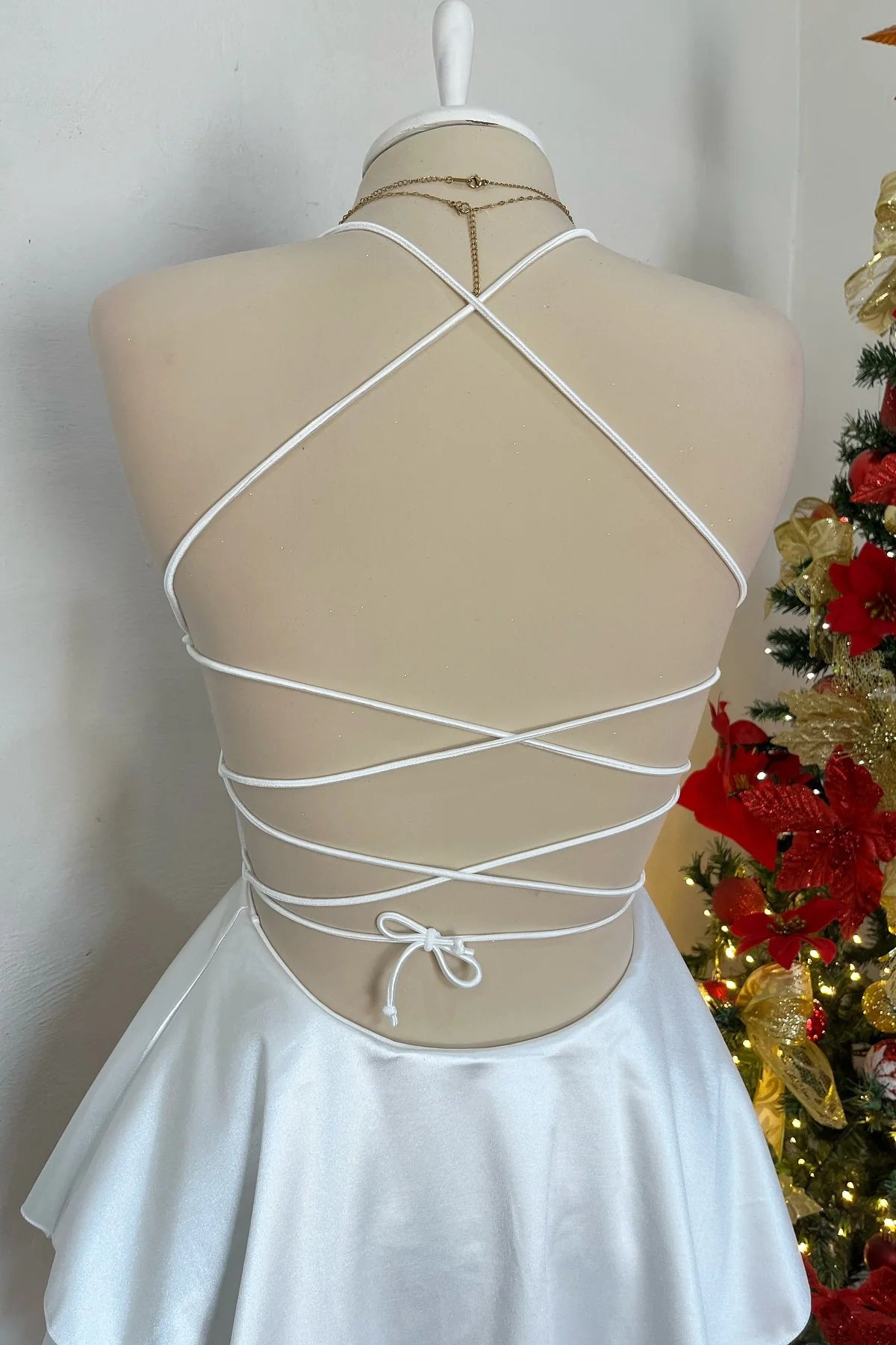 A-line White Graduation Dress Satin Homecoming Dress Spaghetti Strap Mychicdress