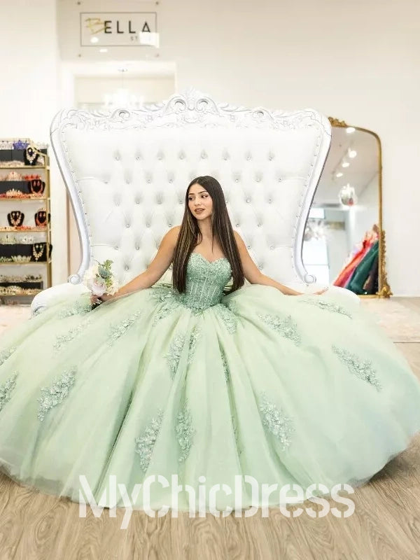 Amazing Sage Green Quinceanera Dresses Lace Appliques with Beaded