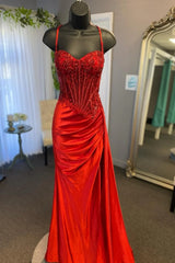 Appliqued Mermaid red Prom Dress 2025 UK Sequined Spaghetti Straps