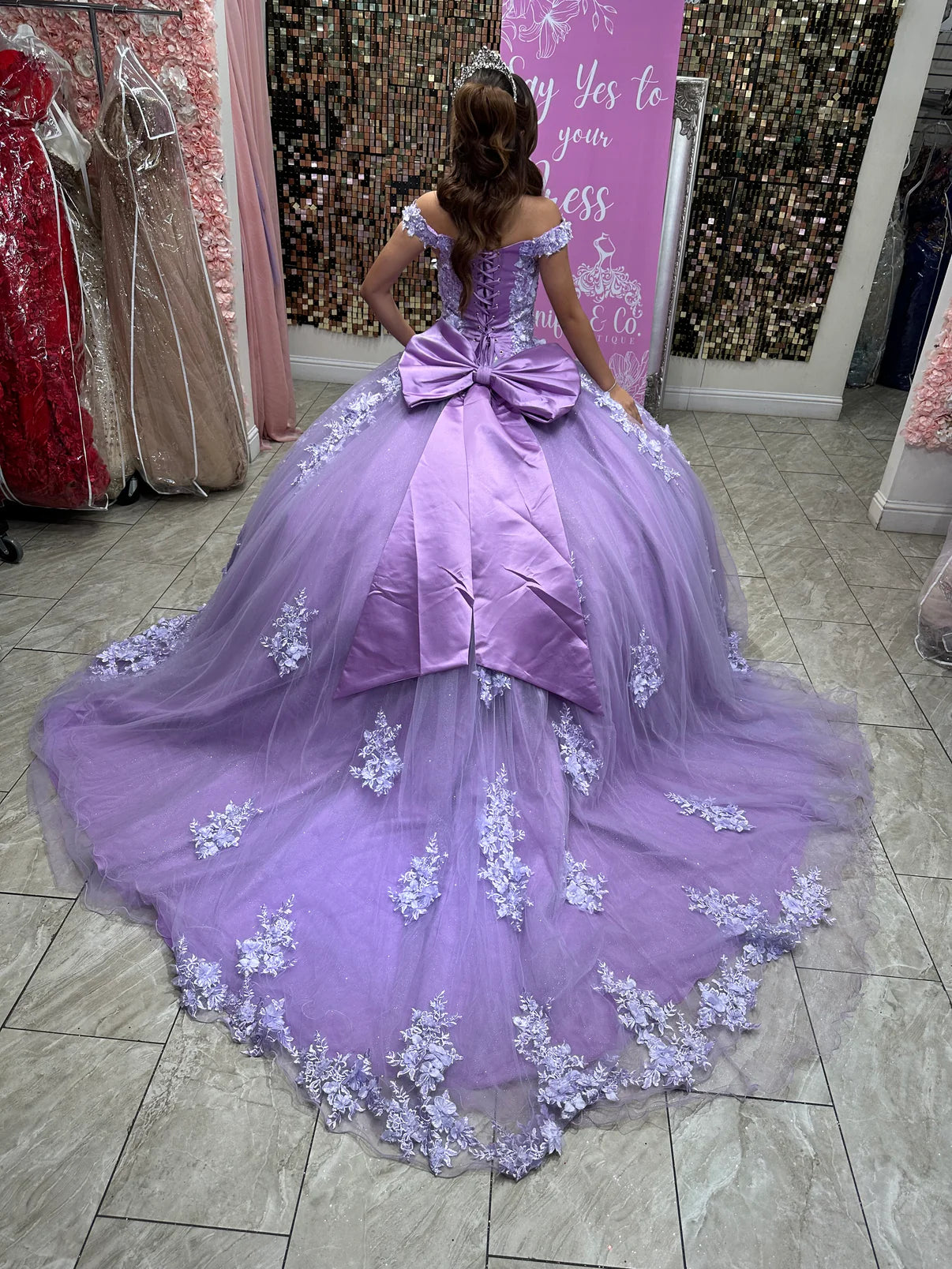 Ball Gown Girls Purple Quinceanera Dresses Lace Appliques Off the shouder