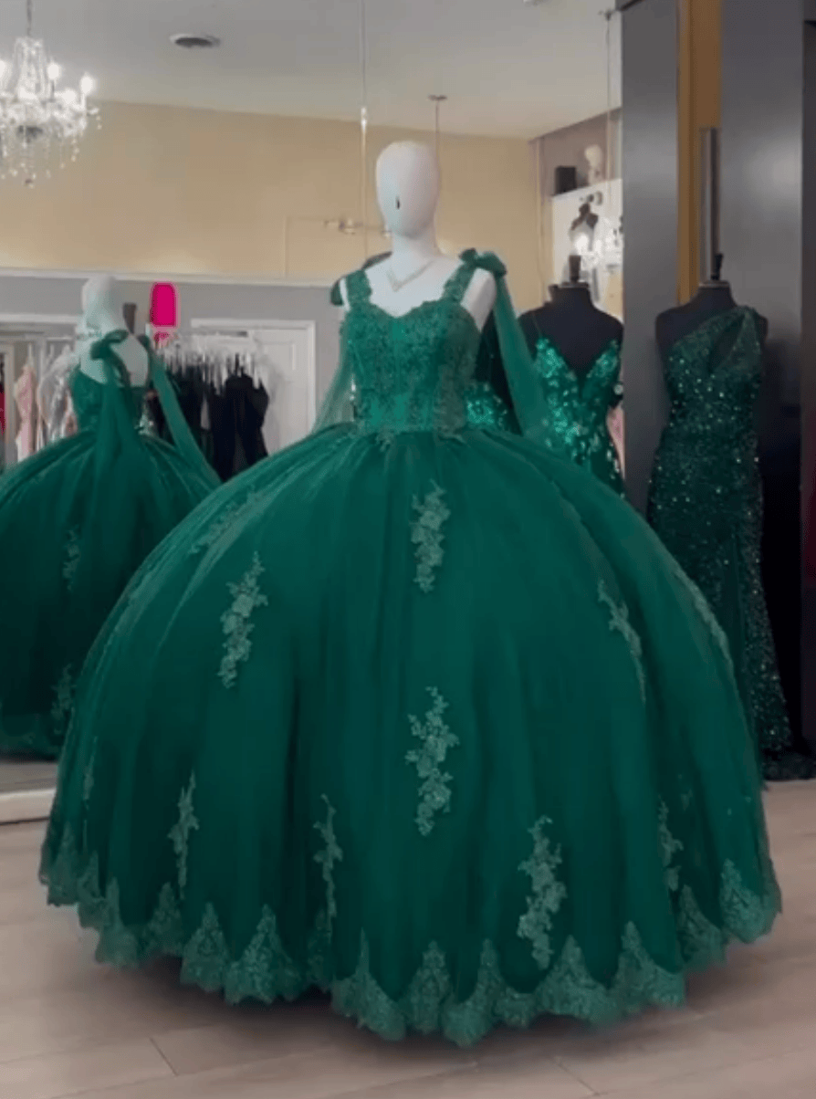 Ball Gown Green Sweet 16 Quinceanera Dress with Lace Pearls Mychicdress