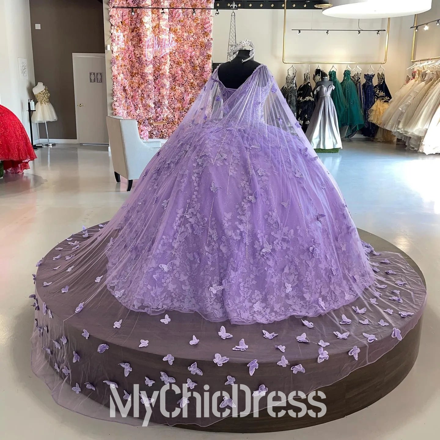 Ball Gown Lavender Quinceanera Dresses 3D Butterfly With Cloak