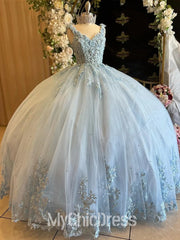 Ball Gown Light Blue Quinceanera Dress for Sweet 16 Straps Sleeveless