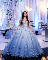 2025 Ball Gown Light Blue Quinceanera Dresses Cheap 3D Floral vestidos de 15 años