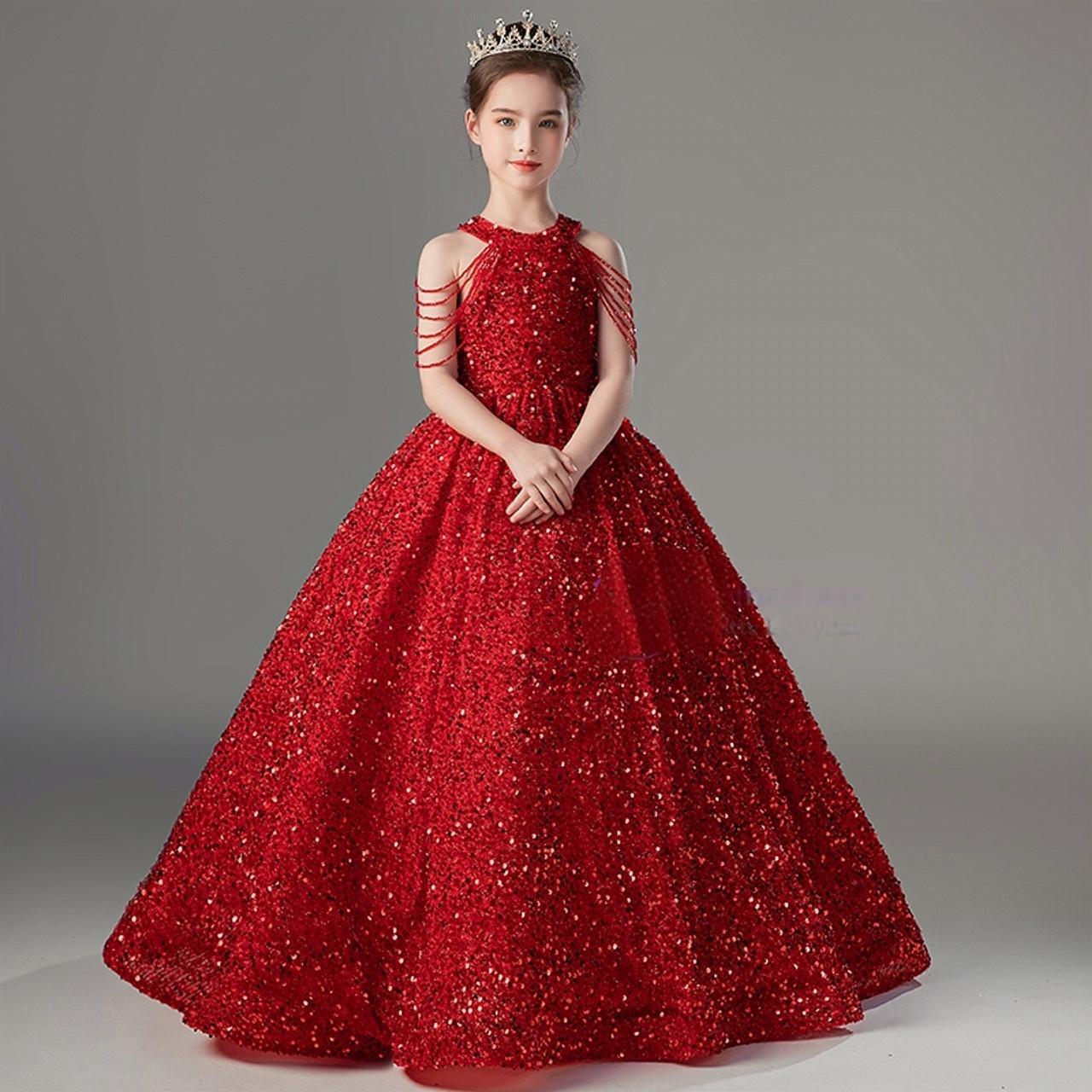 A-Line Black Sequin Flower Girl Dress Halter Beading