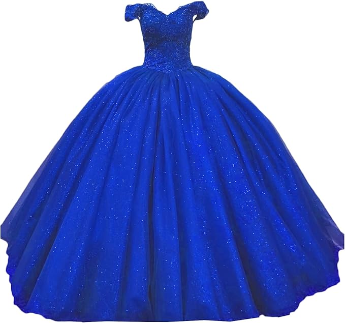 Ball Gown Sequin Wedding Dresses Lace Quince Dresses royal blue