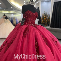 Beading Sweetheart Red Quinceanera Dresses Applique Lace Party Ball