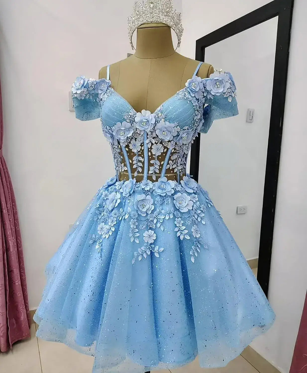 Beautiful Beaded Flowers DAMA Dresses Off Shoulder Short Homecoming Dress