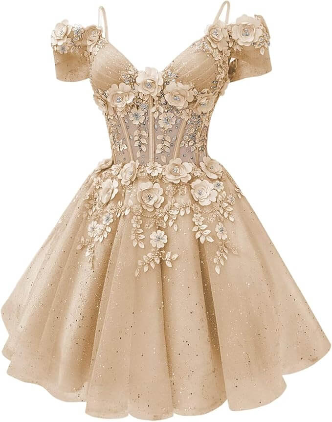 Beautiful Beaded Flowers DAMA Dresses Off Shoulder Short Homecoming Dress