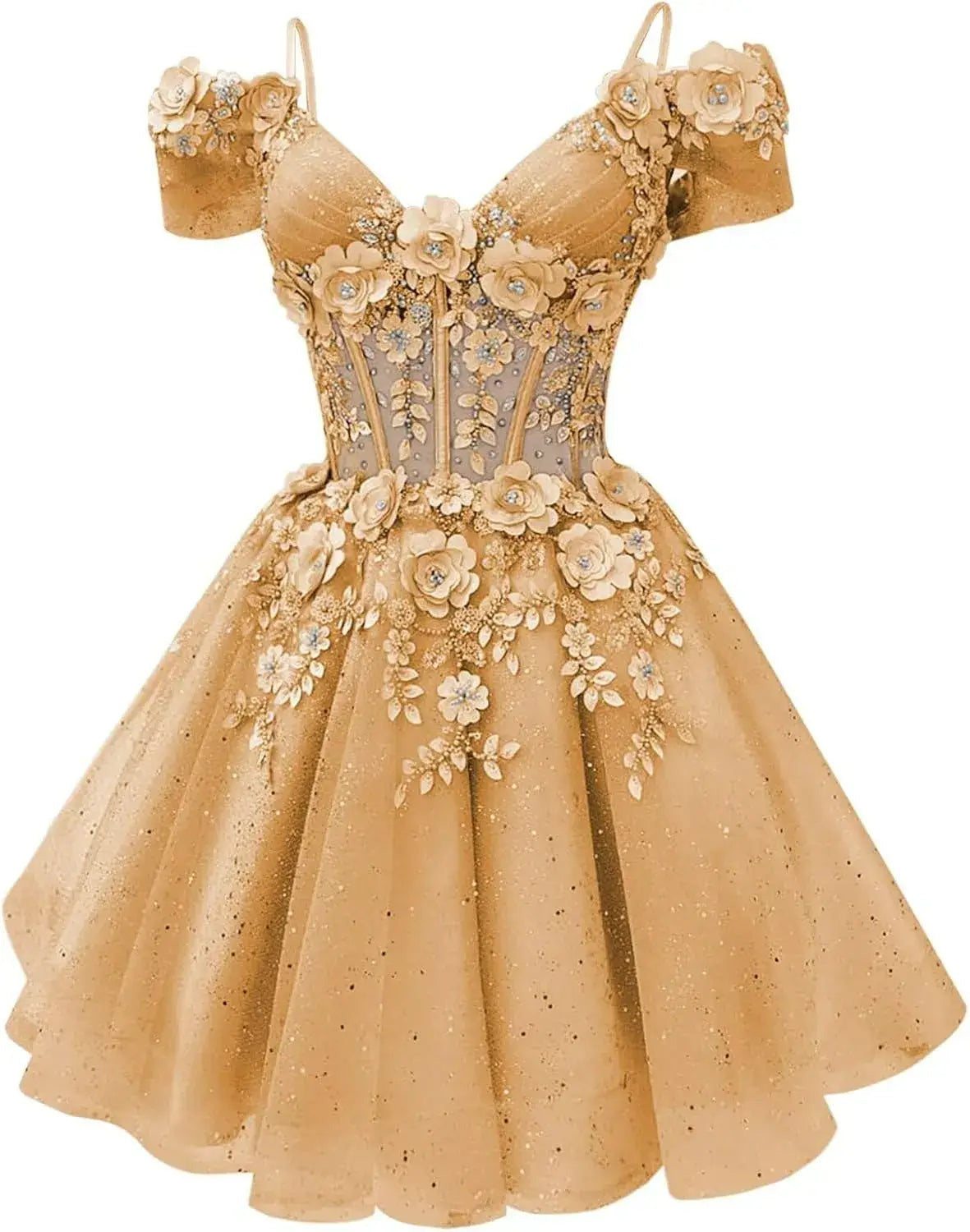 Beautiful Beaded Flowers DAMA Dresses Off Shoulder Short Homecoming Dress