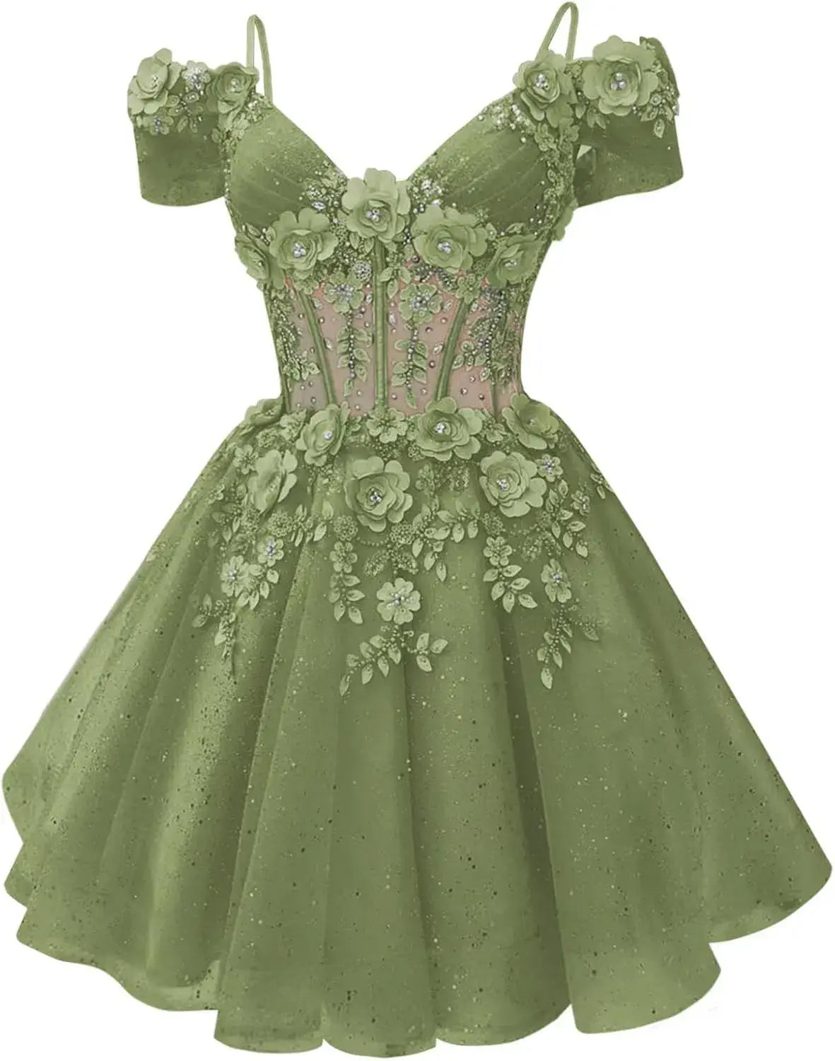 Beautiful Beaded Flowers DAMA Dresses Off Shoulder Short Homecoming Dress