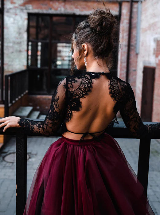 2 Piece Black Burgundy Wedding Dress Mychicdress