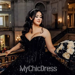 Black Sweet 15 Dress Sparkly Plus Size Quinceanera Dress Sequined