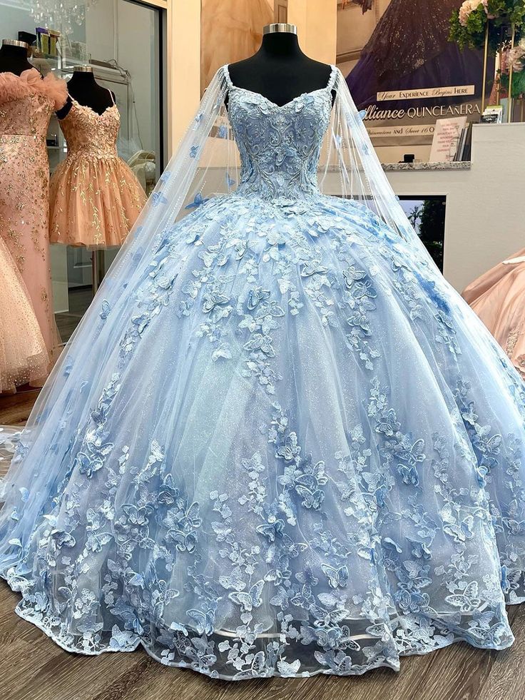 Blue XV Anos Quinceanera Dresses for Sweet 15 with Butterfly