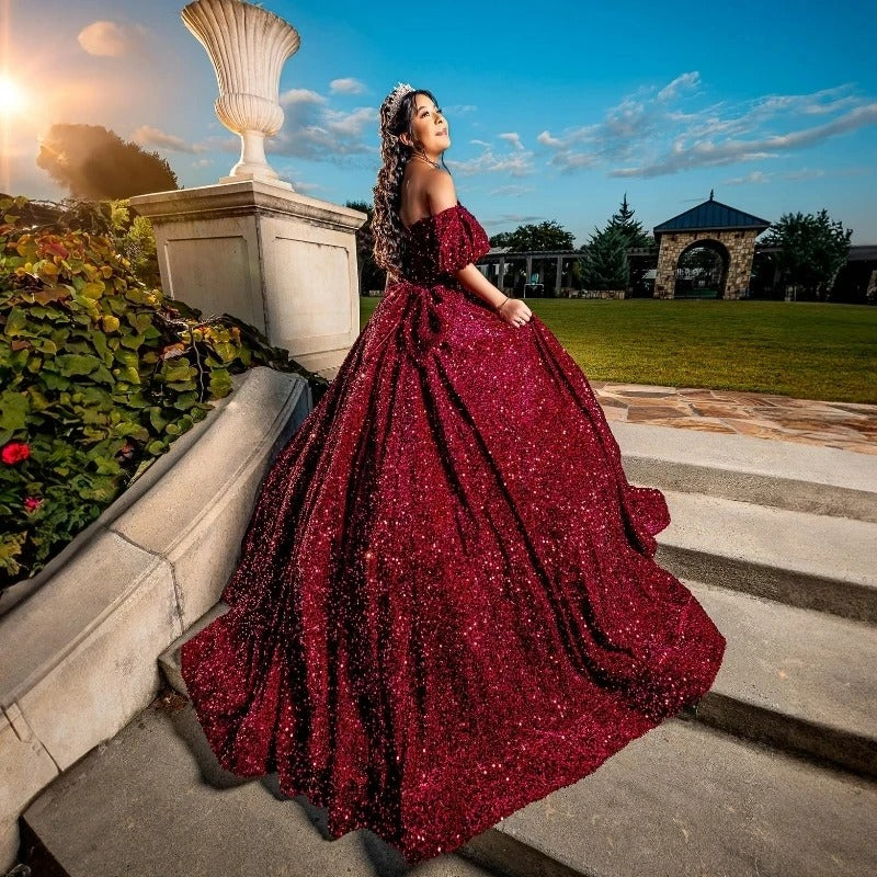 Plus Size Sequin Quinceanera Sweet 16 Dresses Burgundy