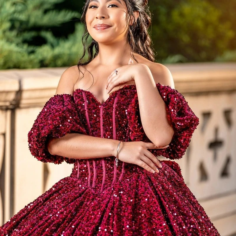 Plus Size Sequin Quinceanera Sweet 16 Dresses Burgundy