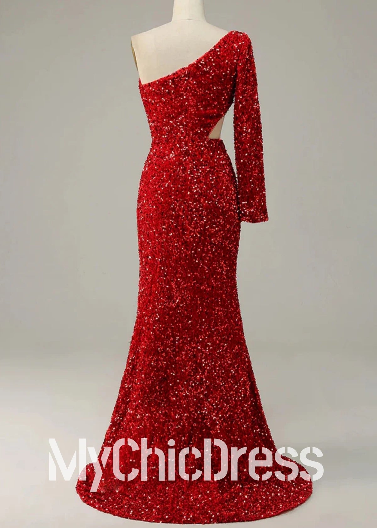 Vestidos formales negros de una sola manga con lentejuelas, vestido de fiesta largo recortado con abertura