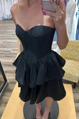 Cheap Black Strapless Homecoming Dress Satin Layered