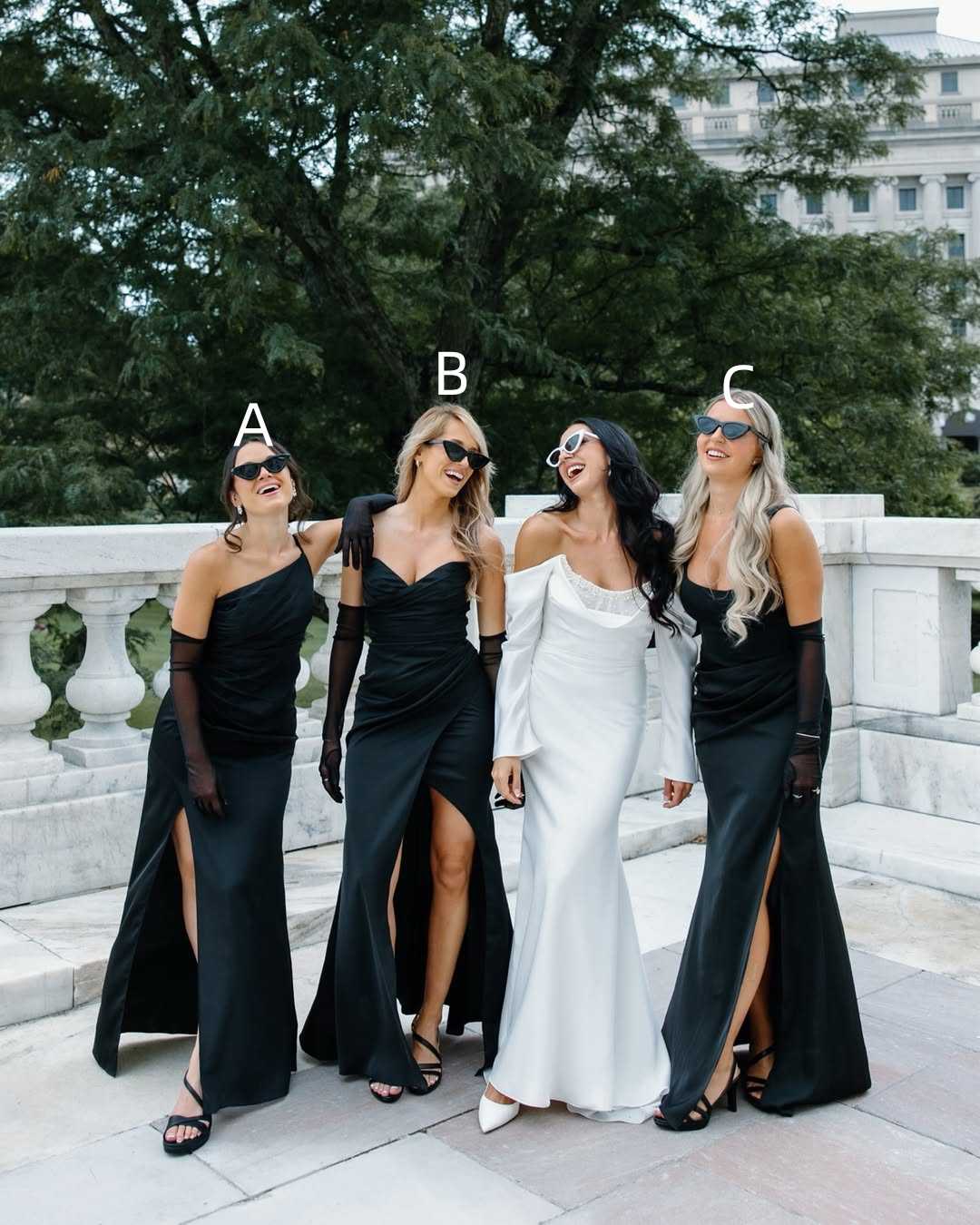 Cheap Mismatched Black Bridesmaid Dress Elastic Satin for Wedding