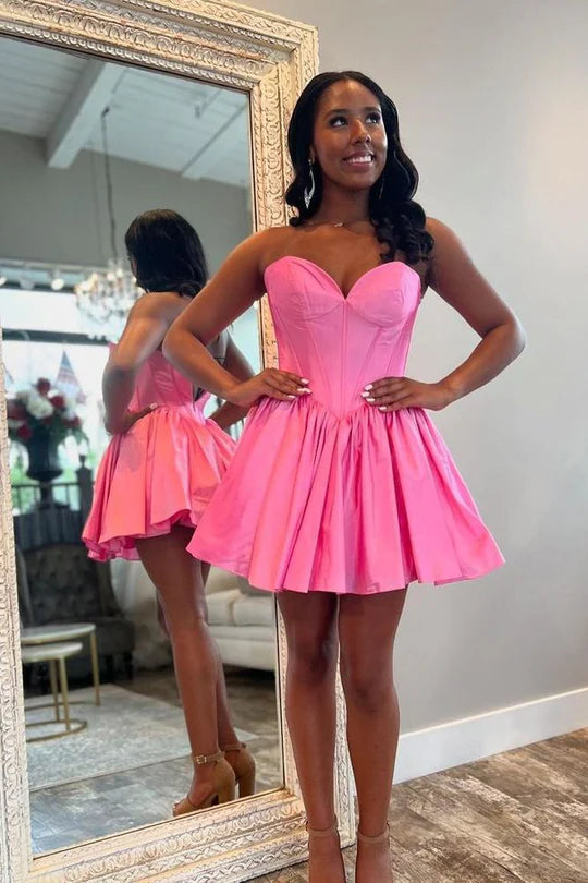 Cheap Simple pink Homecoming Dress Short