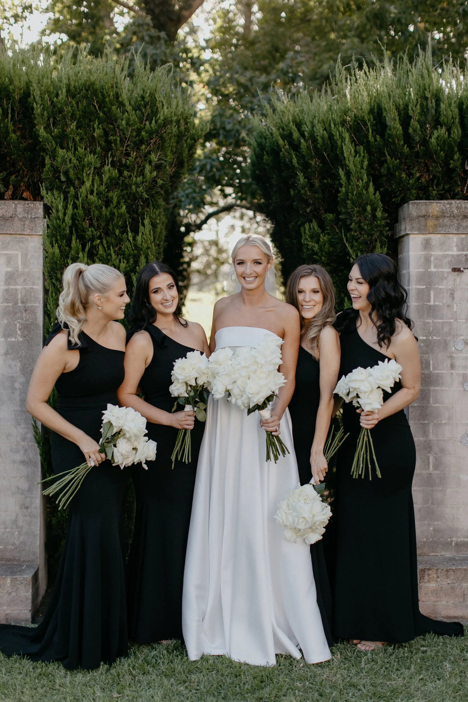 Cheap Satin Black Bridesmaids Dress One-Shoulder with Bow Strap