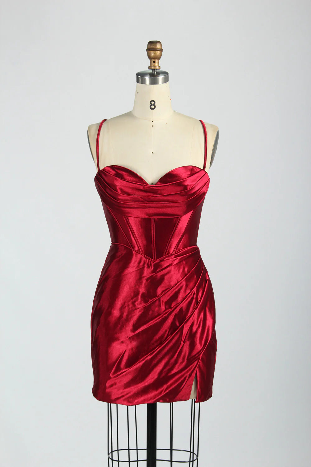 Cheap Short Satin burgundy Homecoming Dress Mini