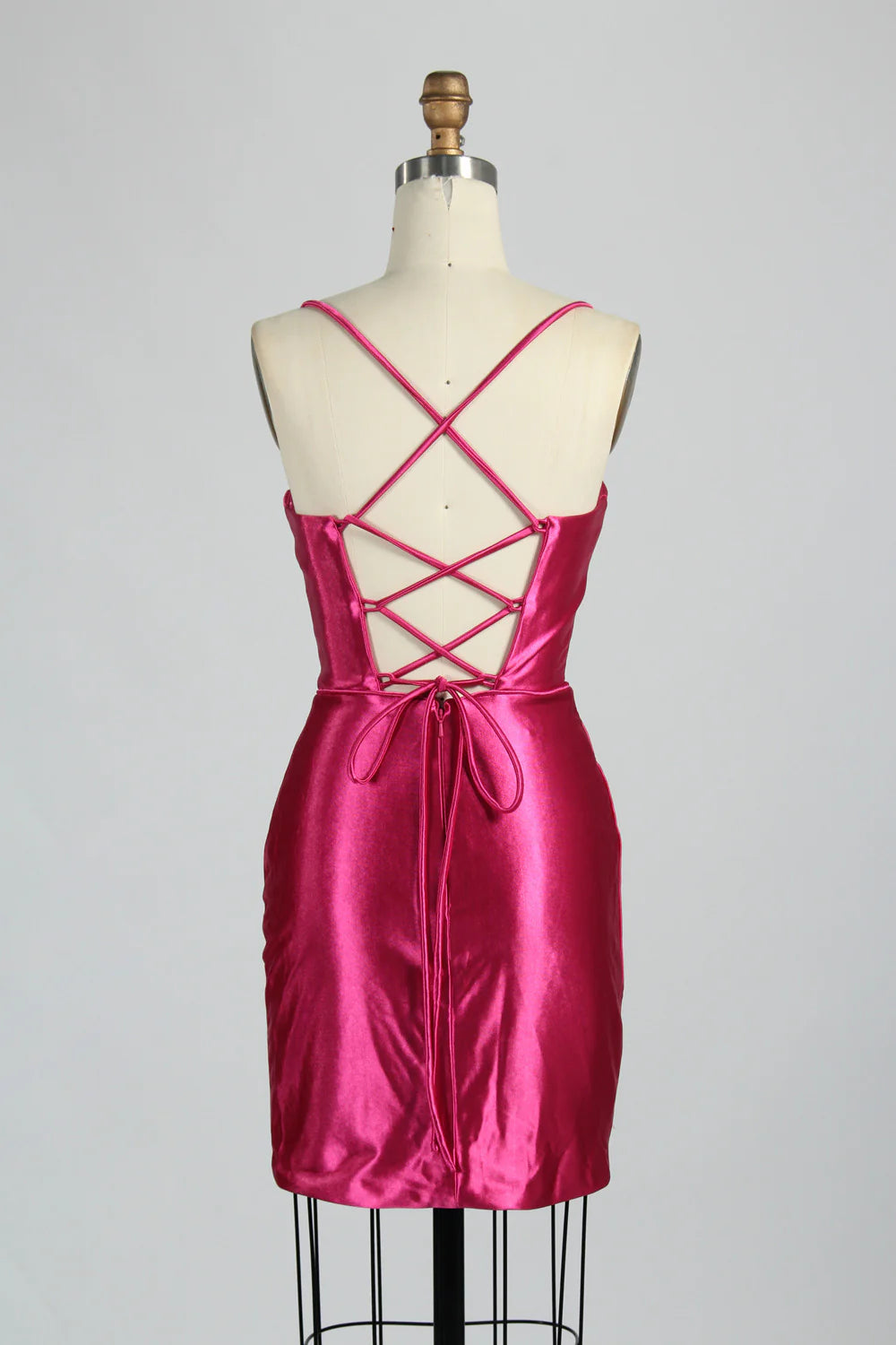 Cheap Short Satin fuchsia Homecoming Dress Mini