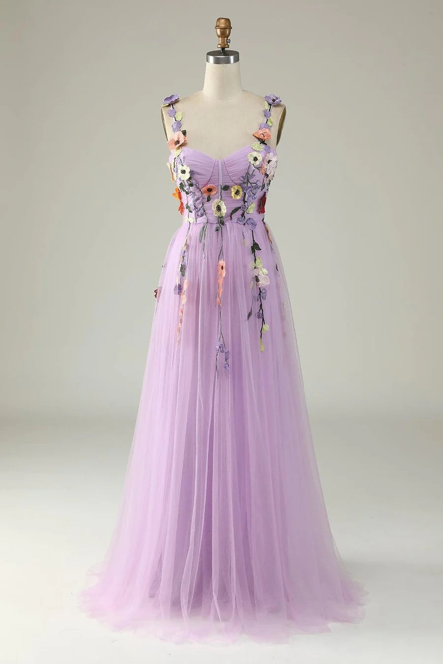 Classy Long Lilac Floral Prom Dresses Sweetheart Evening Dress Mychicdress