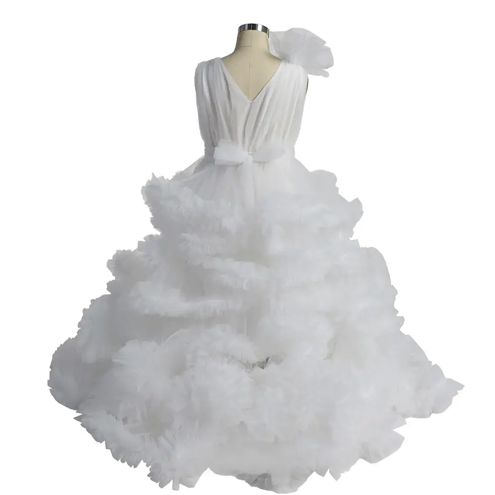 Cloud Ruffles Little Flower Girls Dress white Baby Shower Photoshoot Mychicdress