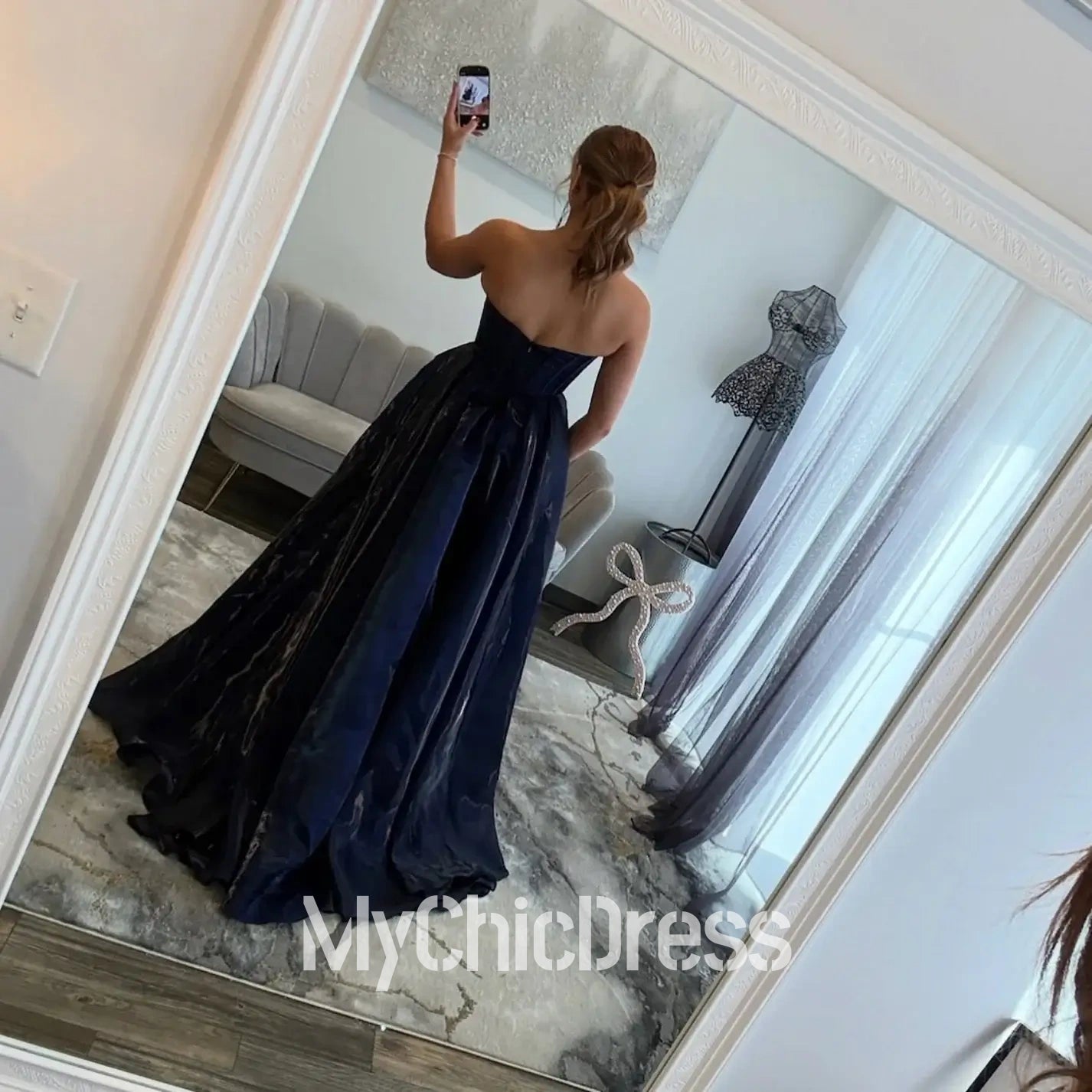 navy blue evening gown