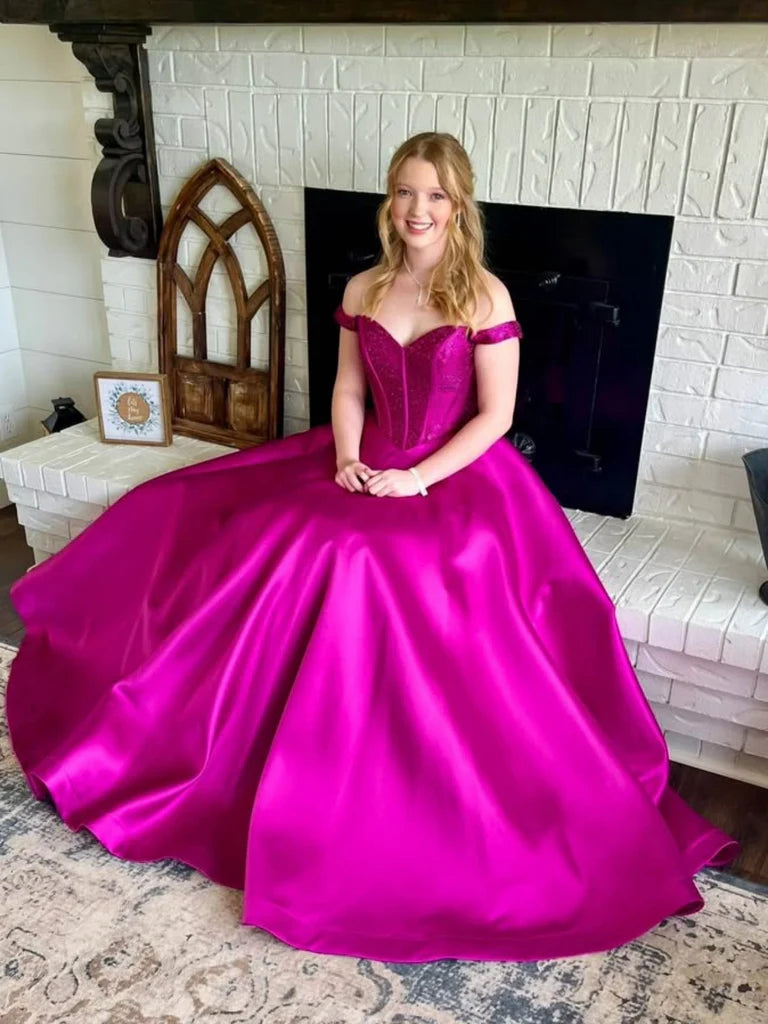 Custom Made Lace Magenta Prom Dresses 2025 Off the Shoulder