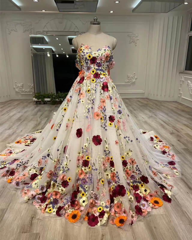 Custom Made Real Forla Wedding Dress Tulle Sweetheart with 3D Flowers Mychicdress