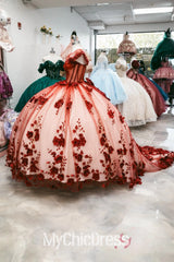 Custom Made Red 15 Dress Ball Gown Quinceanera Dress with Flowers Mychicdress