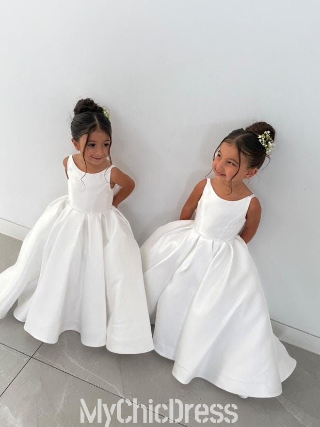 Customized Pretty Flower Dresses For Kids Soft Satin with Bow Back Mychicdress