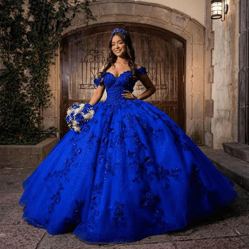 Customized Navy Blue Quinceanera Dresses Beading Flowers Vestidos De 15 Anos