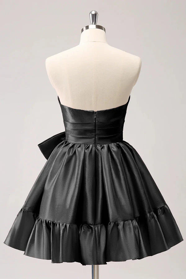 Cute black A Line Homecoming Dress with Bow Mychicdress