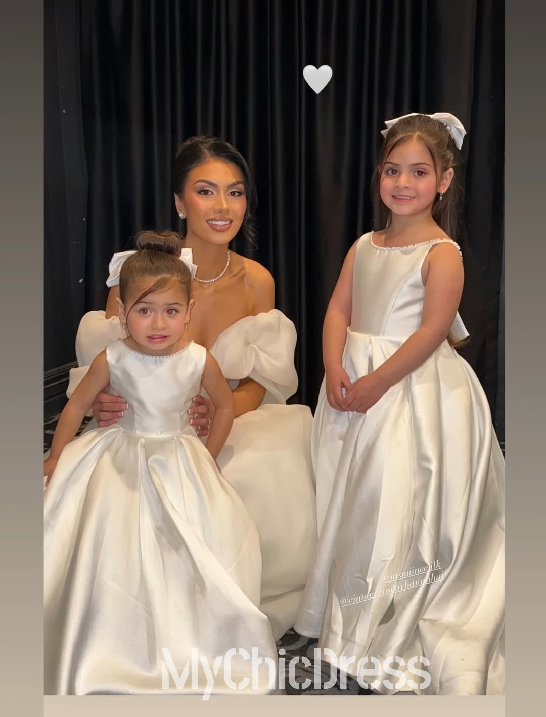 Cute Pearls Straps Flower Girl Dresses Satin Sleeveless with BowKnot