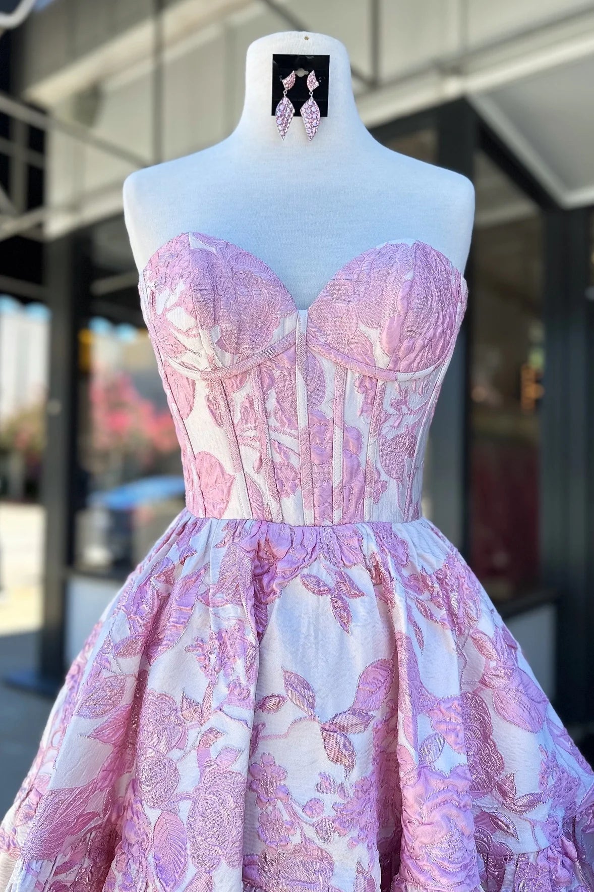 Cute Printed Mini Pink Homecoming Dress Strapless Floral Dress