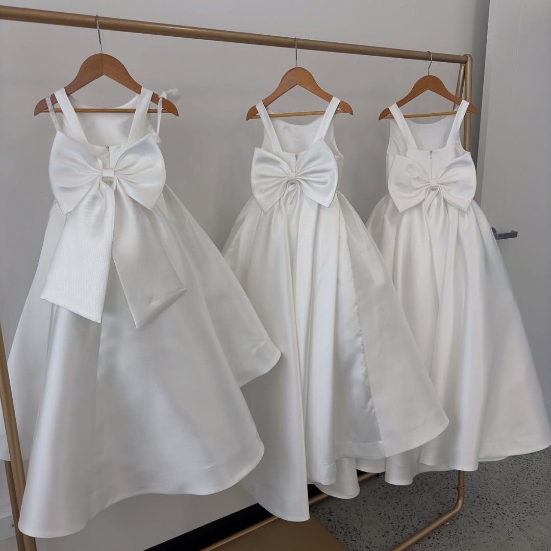 Cute Satin Flower Girl Dresses Straps Sleeveless with BowKnot Mychicdress