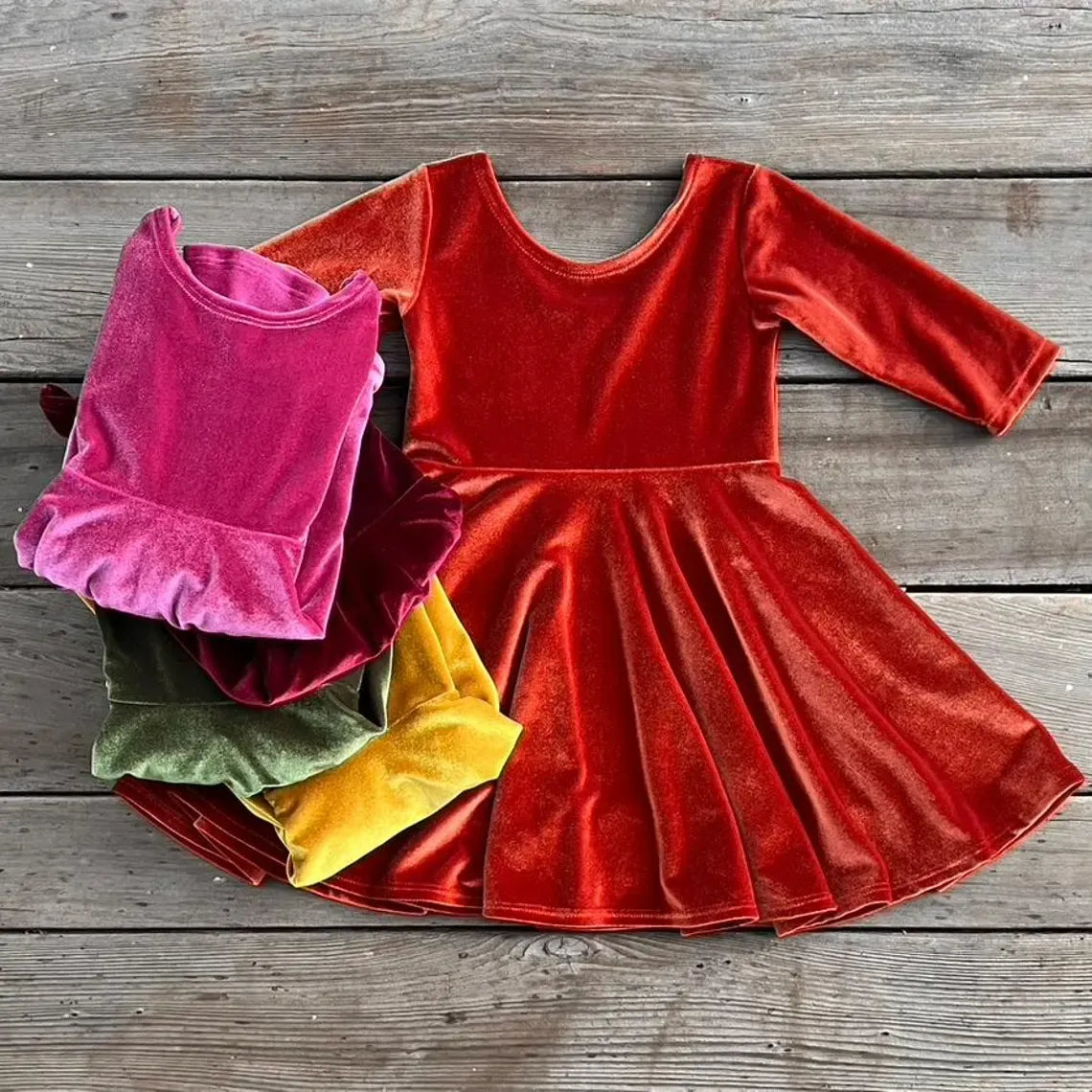 Cute Velvet Flower Girl Dress Long Sleeves for Winter Wedding