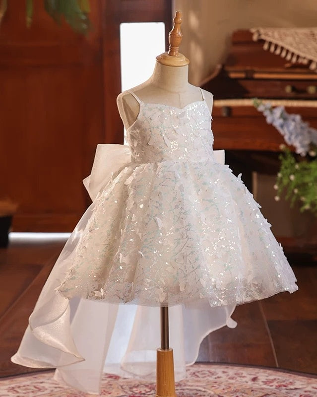 Dreamy White Sequins Birthday Dress Puffy Short Flower Girl Princess Dress Mychicdress