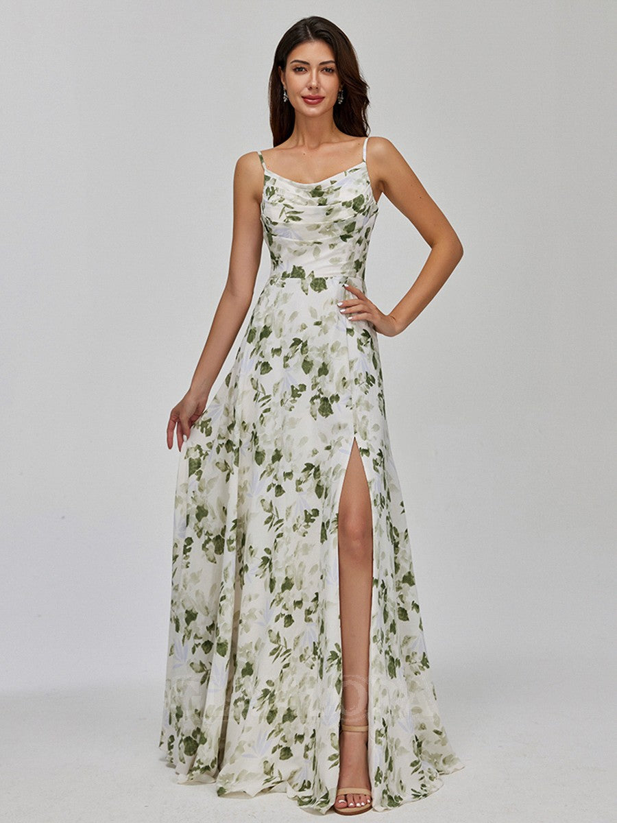 Floor-Length Chiffon Beach Floral Bridesmaid Dresses A-line Mychicdress