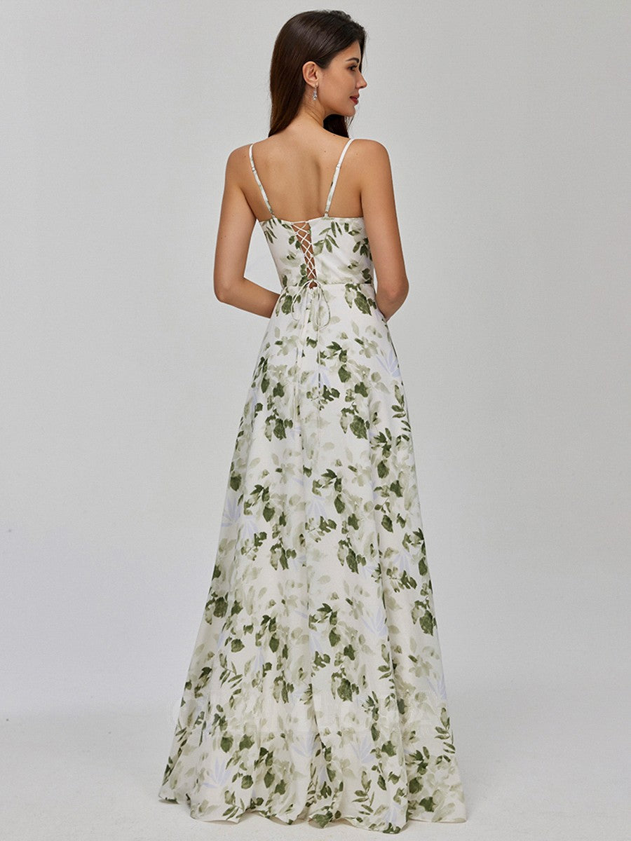 Floor-Length Chiffon Beach Floral Bridesmaid Dresses A-line Mychicdress