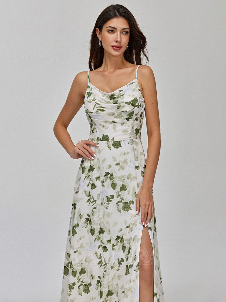 Floor-Length Chiffon Beach Floral Bridesmaid Dresses A-line Mychicdress