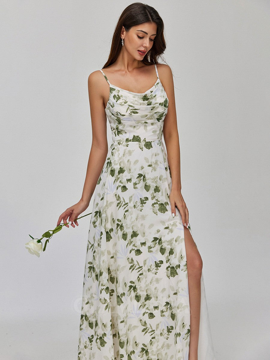 Floor-Length Chiffon Beach Floral Bridesmaid Dresses A-line Mychicdress